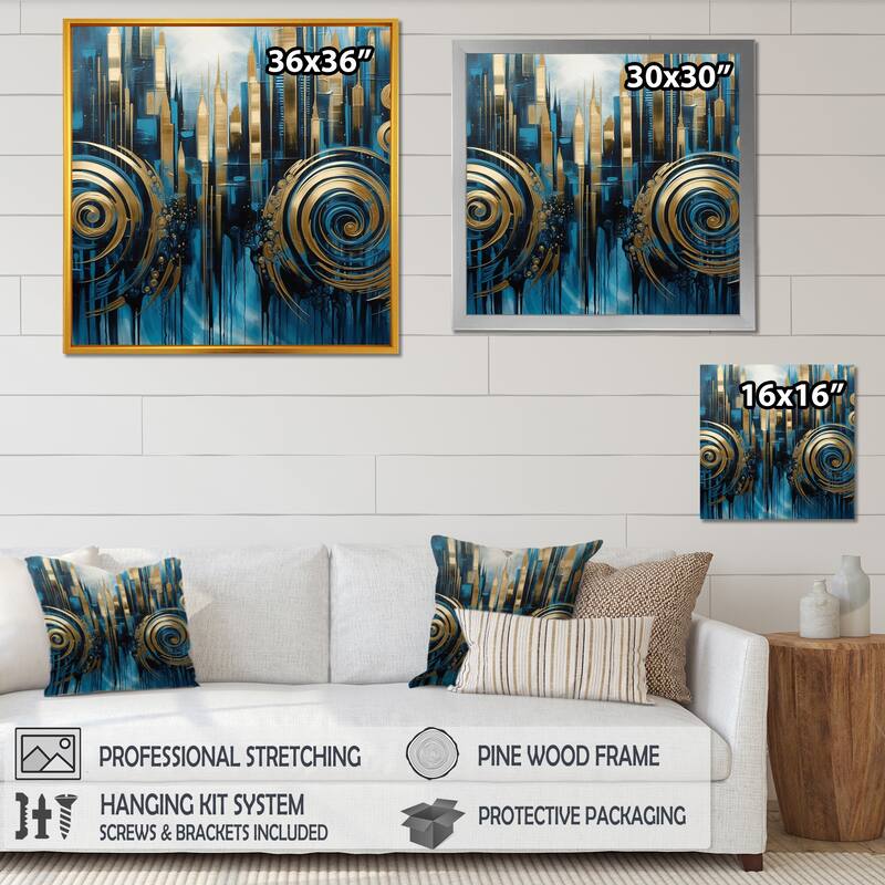 Designart "Gold And Blue Urban Elegance Ii" City Art Deco Framed Wall